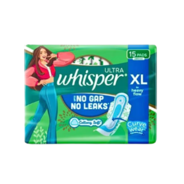 Whisper Ultra Cottony Soft Sanitary Pads with Wings XL for Heavy Flow 15 Pads Whisper Ultra Cottony Soft Sanitary Pads with Wings XL for Heavy Flow 15 Pads - Image 1