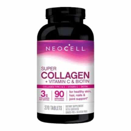 NeoCell Super Collagen Peptides + Vitamin C & Biotin, 3g Collagen Per Serving, Gluten Free, Promotes Healthy Hair, Beautiful Skin, And Nail Support, Dietary Supplement, 180 Tablets Tablet - (Collagen Type 1&3)