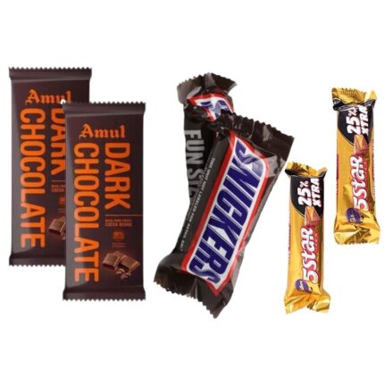 Amul Dark chocolate (2pcs)+ 5 Star (2pcs)+ Snickers (2pcs)