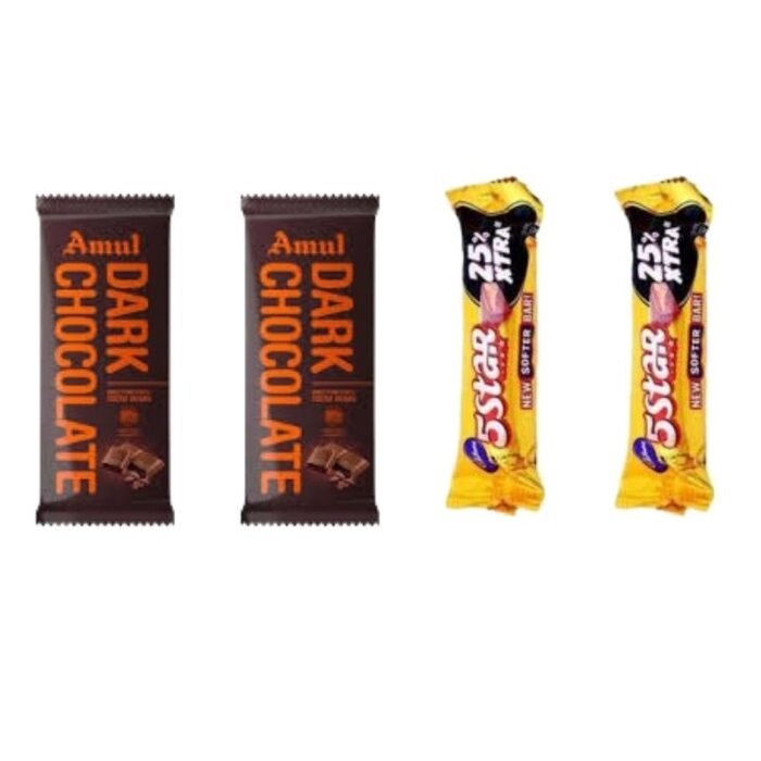 Amul Dark chocolate (2pcs)+ 5 star chocolate (2pcs)