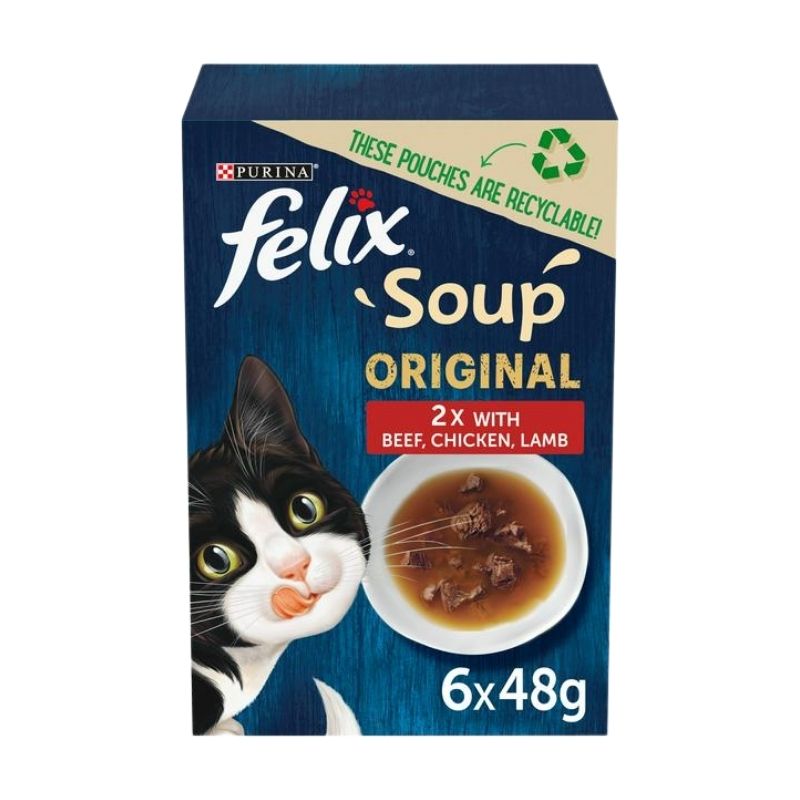 Felix Cat Food Soup Farm Selection Beef, Lamb & Chicken Flavor - 288gm( 6_48gm) Pack Pack Felix Cat Food Soup Farm Selection Beef, Lamb & Chicken Flavor - 288gm( 6_48gm) Pack Pack