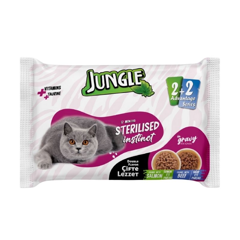 Jungle Adult Pouch 4pc Combo Salmon & Beef 4×100gm Jungle Adult Pouch 4pc Combo Salmon & Beef 4×100gm