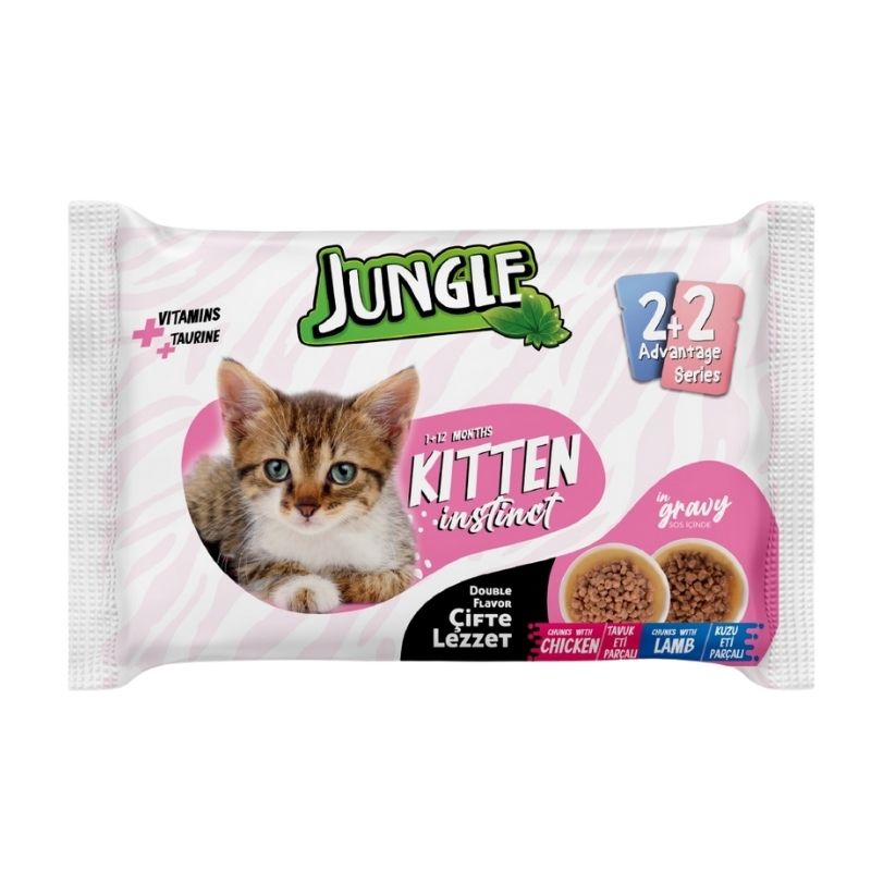 Jungle Kitten Pouch 4pc Combo Chicken & Lamb 4×100gm Jungle Kitten Pouch 4pc Combo Chicken & Lamb 4×100gm