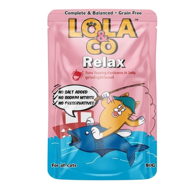 Lola & Co RELAX Pouch Tuna Topping Kanikama in Jelly for All Cats 80gm Lola & Co RELAX Pouch Tuna Topping Kanikama in Jelly for All Cats 80gm