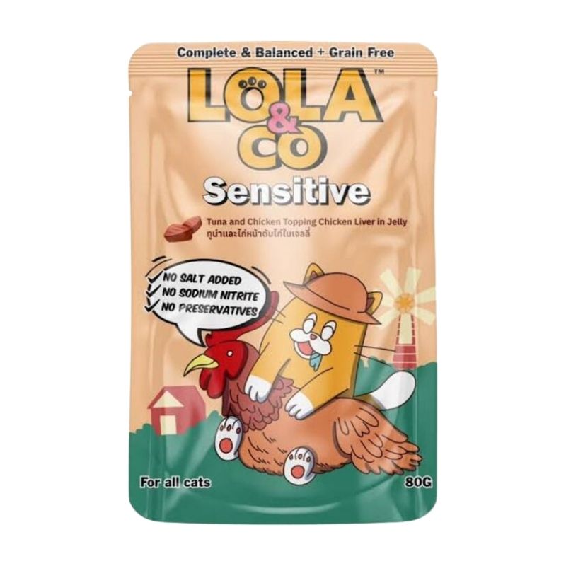 Lola & Co SENSITIVE Pouch Tuna & Chicken Topping Chicken Liver in Jelly for All Cats 80gm Lola & Co SENSITIVE Pouch Tuna & Chicken Topping Chicken Liver in Jelly for All Cats 80gm