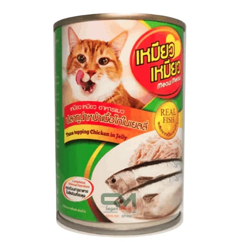 Meow Meow Cat Food Real Fish Tuna Topping Chicken In Jelly - 400g Can Meow Meow Cat Food Real Fish Tuna Topping Chicken In Jelly - 400g Can