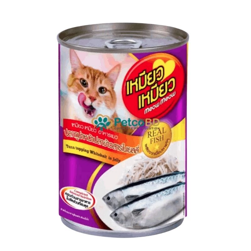 Meow Meow Cat Food Real Fish Tuna Topping Prawn In Jelly - 400g Can Meow Meow Cat Food Real Fish Tuna Topping Prawn In Jelly - 400g Can