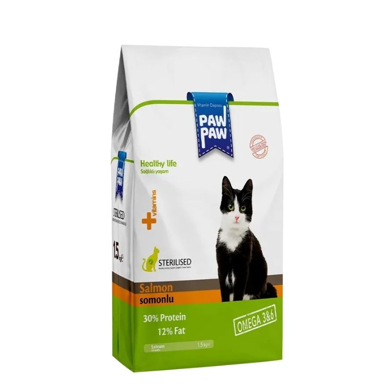 Paw Paw Adult Cat Food Sterilised Salmon - 1.5kg Pack Paw Paw Adult Cat Food Sterilised Salmon - 1.5kg Pack