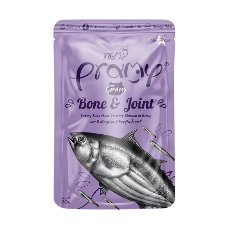 Pramy BONE & JOINT Pouch Tuna Meat Topping Shirasu in Gravy for All Cats 70gm Pramy BONE & JOINT Pouch Tuna Meat Topping Shirasu in Gravy for All Cats 70gm