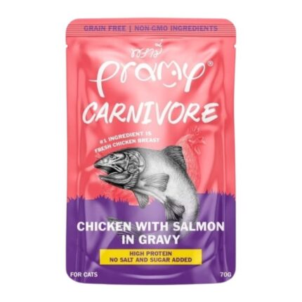 Pramy Carnivore Pouch Chicken with Salmon in Gravy for AllCats 70gm