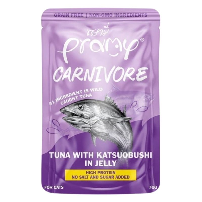 Pramy Carnivore Pouch Tuna with Katsuobushi in Jelly for All Cats 70gm Pramy Carnivore Pouch Tuna with Katsuobushi in Jelly for All Cats 70gm