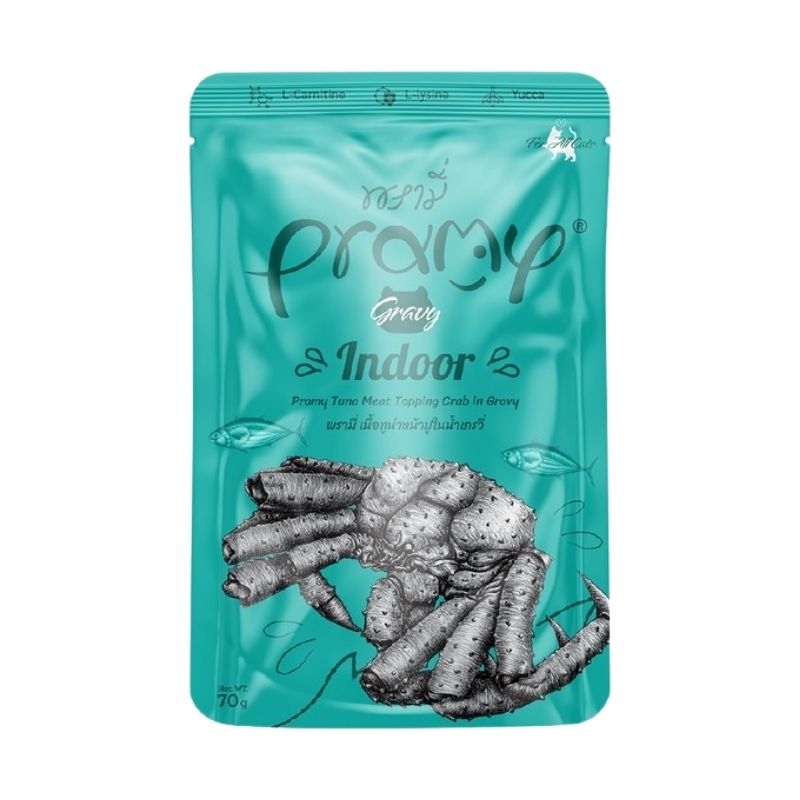 Pramy INDOOR Pouch Tuna Meat Topping Crab in Gravy for All Cats 70gm Pramy INDOOR Pouch Tuna Meat Topping Crab in Gravy for All Cats 70gm