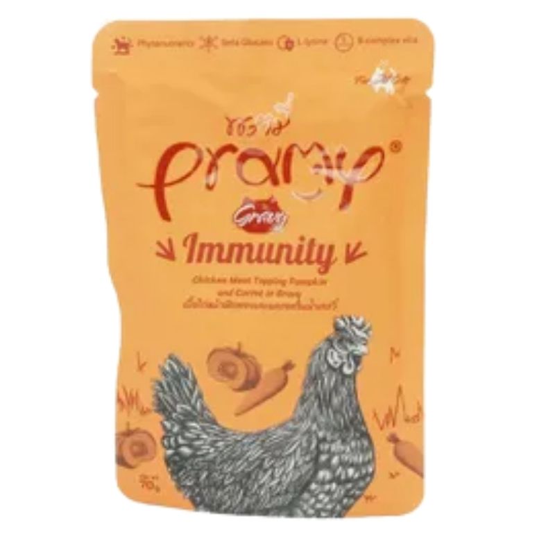 Pramy OMEGA PLUS Pouch Chicken Meat Topping Cheese in Jelly for All Cats 70gm Pramy OMEGA PLUS Pouch Chicken Meat Topping Cheese in Jelly for All Cats 70gm
