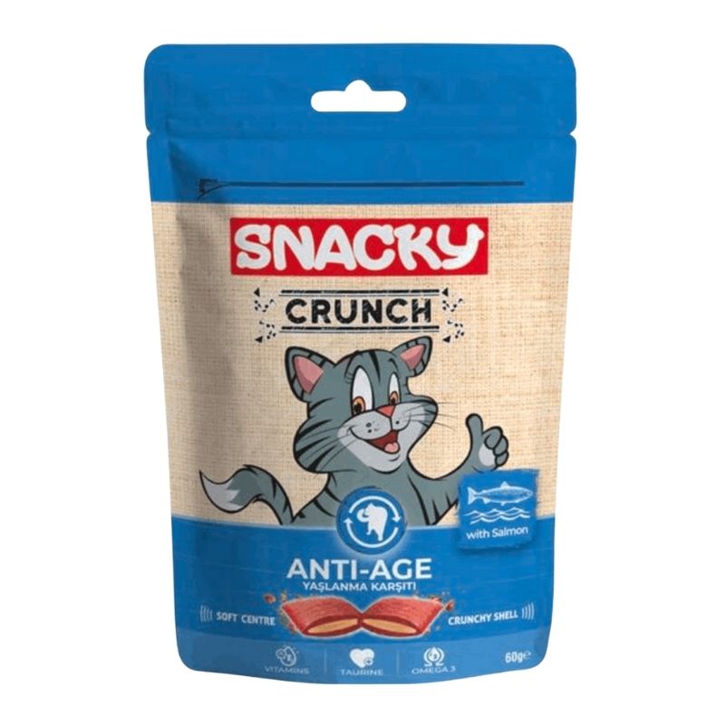 Snacky Crunch Cat Food Anti-Age With Salmon Treat - 60g Pouch Snacky Crunch Cat Food Anti-Age With Salmon Treat - 60g Pouch