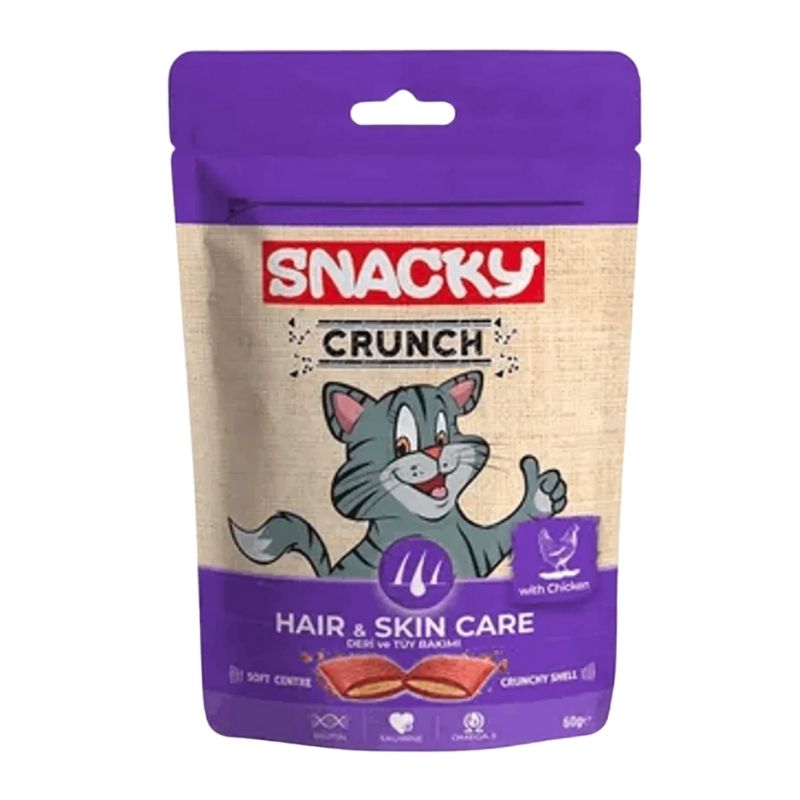 Snacky Crunch Dry Cat Food Treat Hair & Skin Care Chicken - 60g Pack Snacky Crunch Dry Cat Food Treat Hair & Skin Care Chicken - 60g Pack