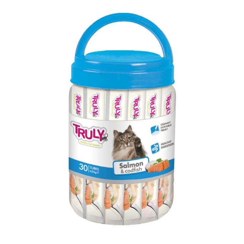 Truly Creamy Lickable Cat Treat Salomon And Codfish in jars 30Pcs (14g x 30) Truly Creamy Lickable Cat Treat Salomon And Codfish in jars 30Pcs (14g x 30)