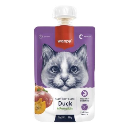 Wanpy Adult Cat Food Tasty Meat Paste Fresh Duck & Pumpkin - 90g Pouch