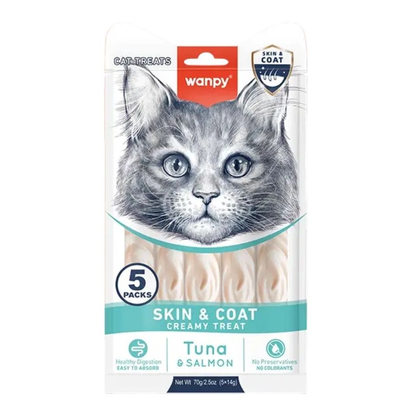 Wanpy Creamy Treat Skin & Coat Tuna & Salmon (5_14gm) Wanpy Creamy Treat Skin & Coat Tuna & Salmon (5_14gm)