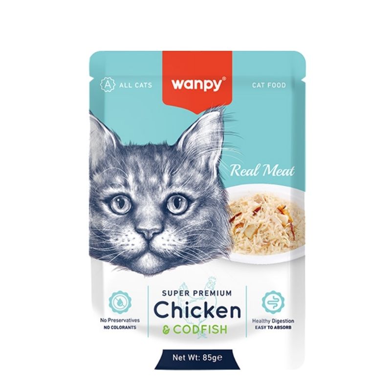 Wanpy Super Premium Cat Pouch Chicken & Cod Fish 85gm Wanpy Super Premium Cat Pouch Chicken & Cod Fish 85gm